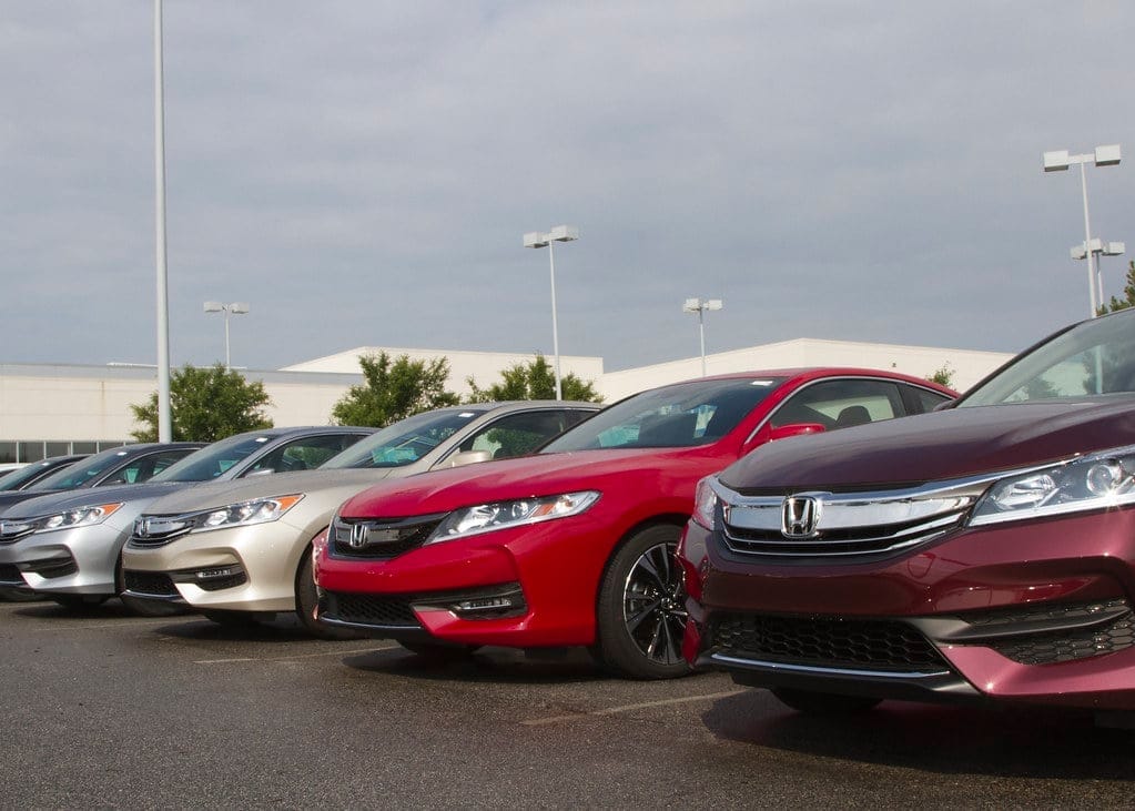 Cars in a dealership lot