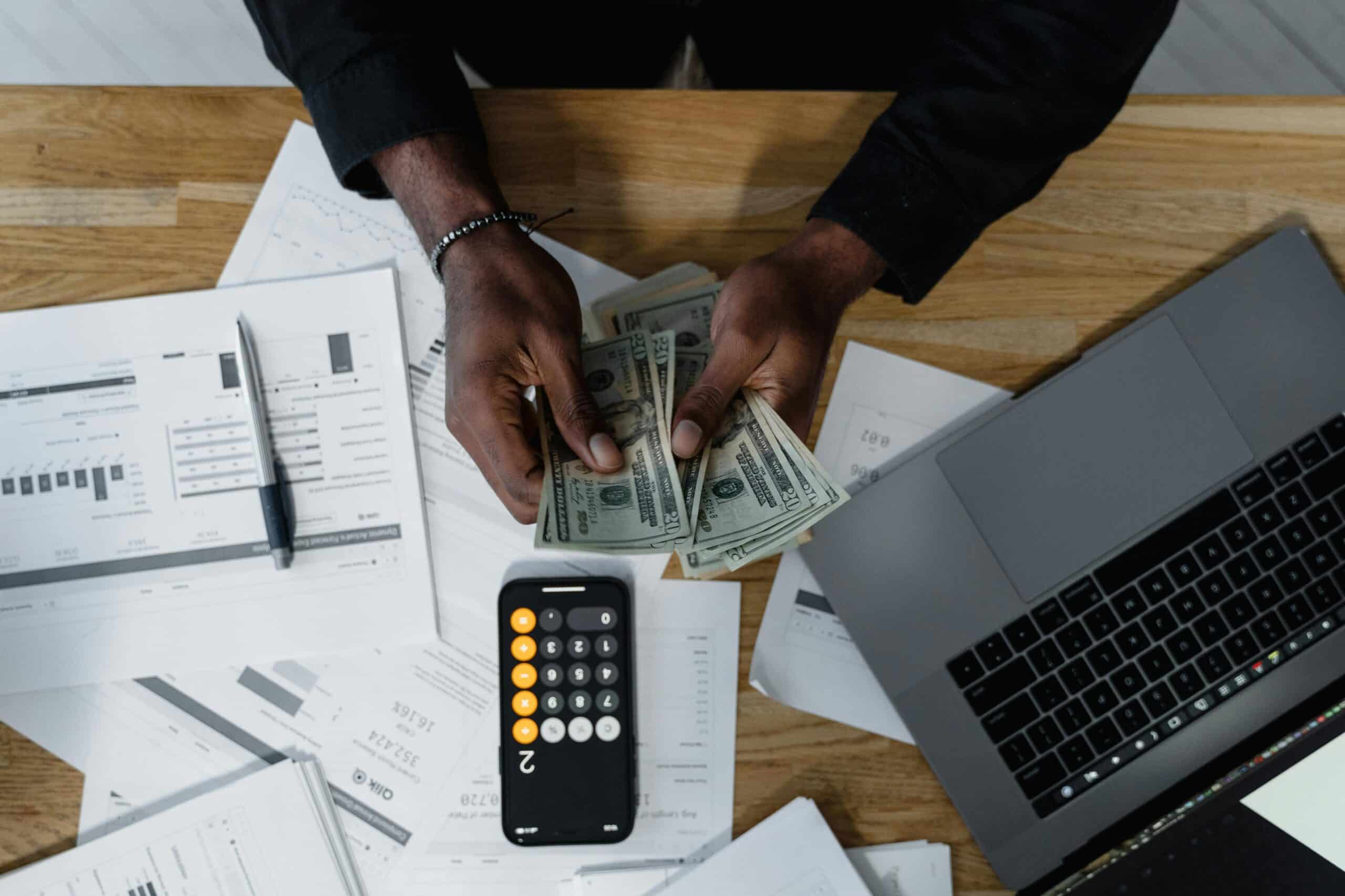 Person counting money