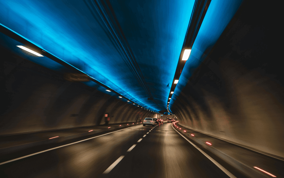 Cars in a highway tunnel
